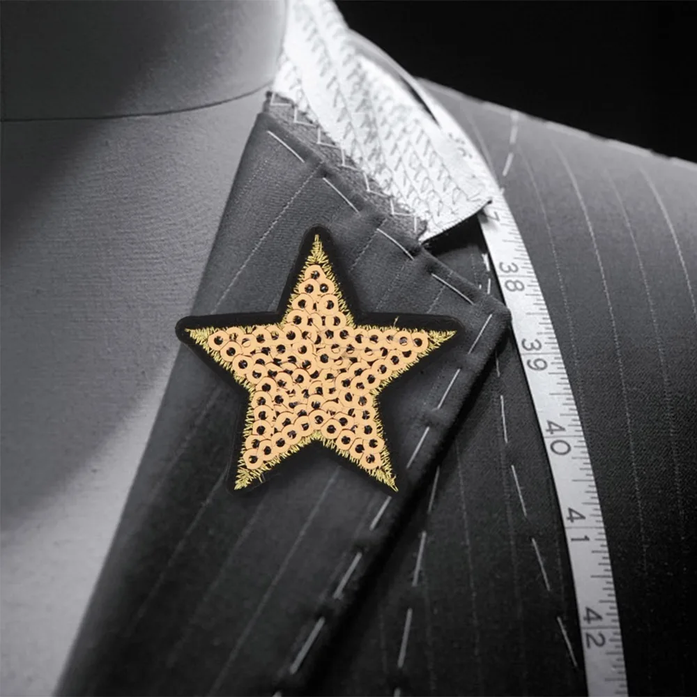 12pcs Star Shiny Sequins Sequined Star Patch Star Pattern Gold Iron On Patch Embroidered Patch DIY Craft