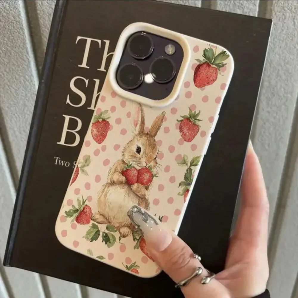 Cute Strawberry Rabbit Lichee leather pattern Phone Case For Vivo V60 V50 V40 V30 V30E V29 V27 Pro Lite 4G 5G Shockproof Cover