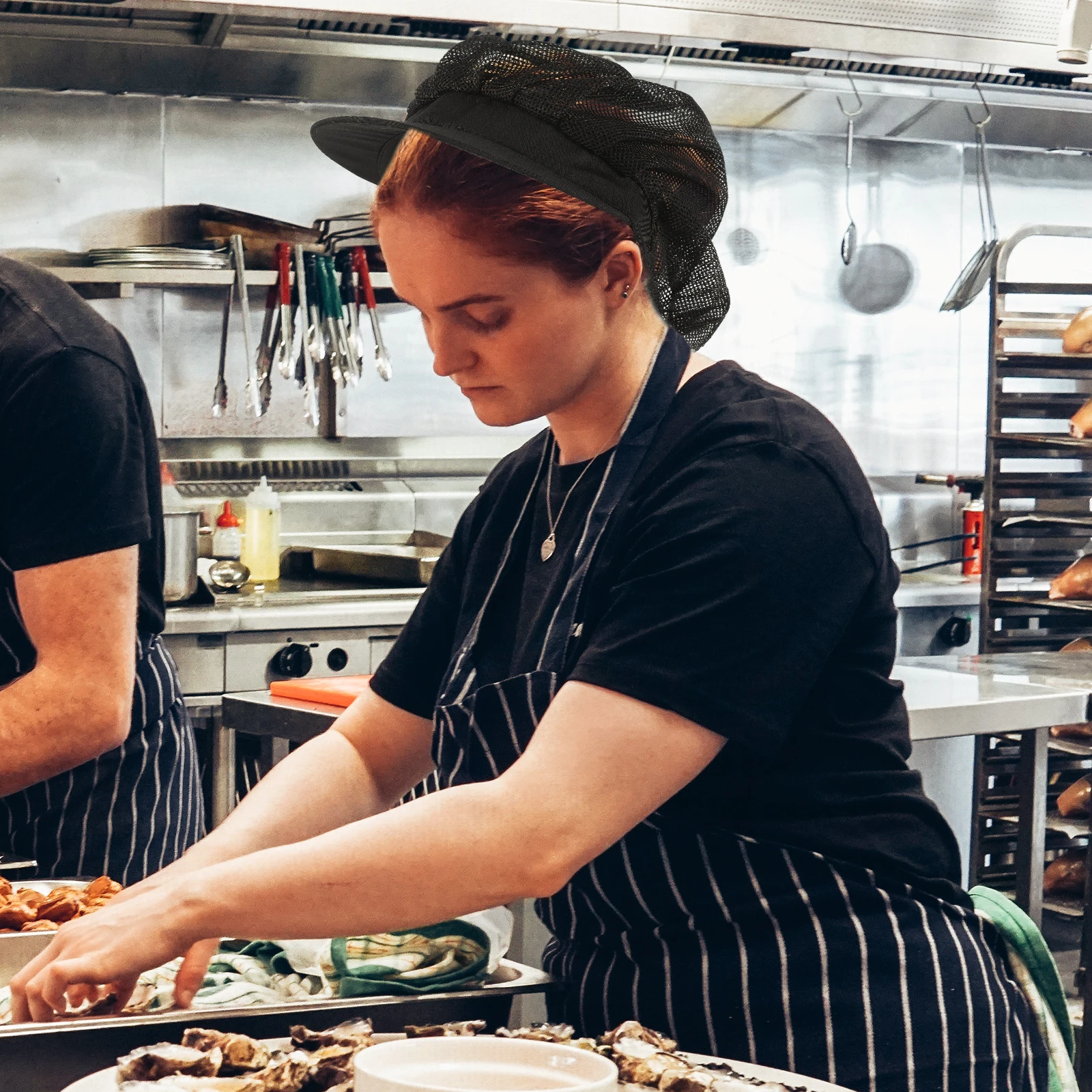 

Mesh Chef Hat for Women Men Kitchen Working Hats Black Reusable Cooking Headgear Cotton Material Chef Clothing