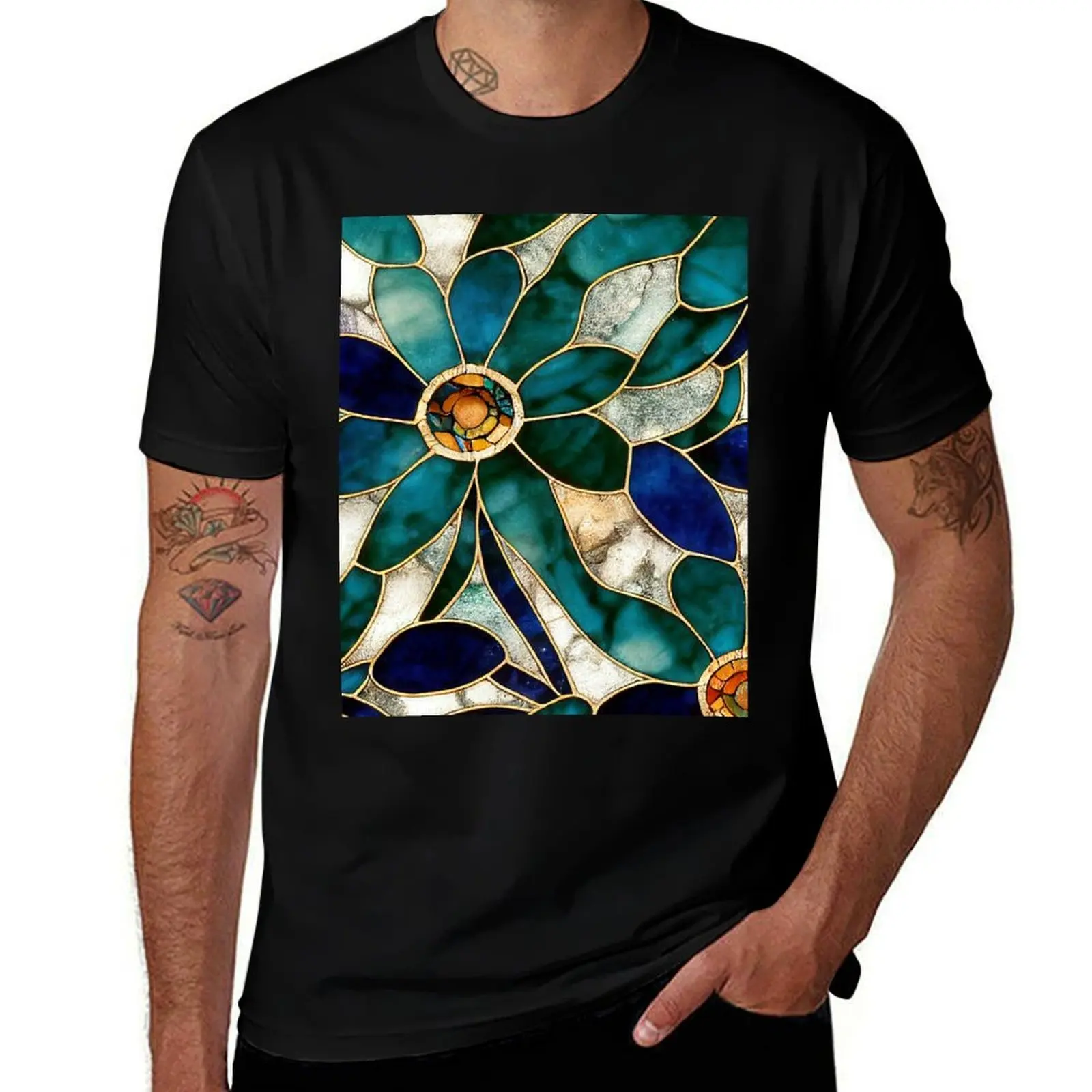 Stained Glass Flower T-Shirt anime clothes quick-drying plus sizes funny t shirts men