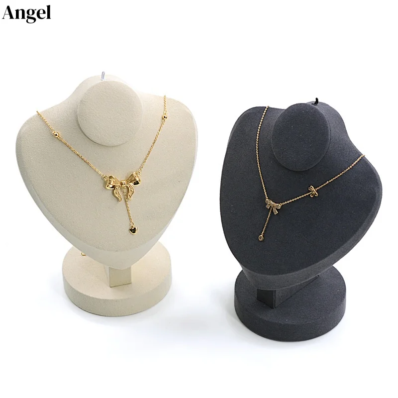 Premium Store Window Display, Suede-Covered Neck Mannequin for Necklace & Jewelry Showcase, Elegant Bust Form