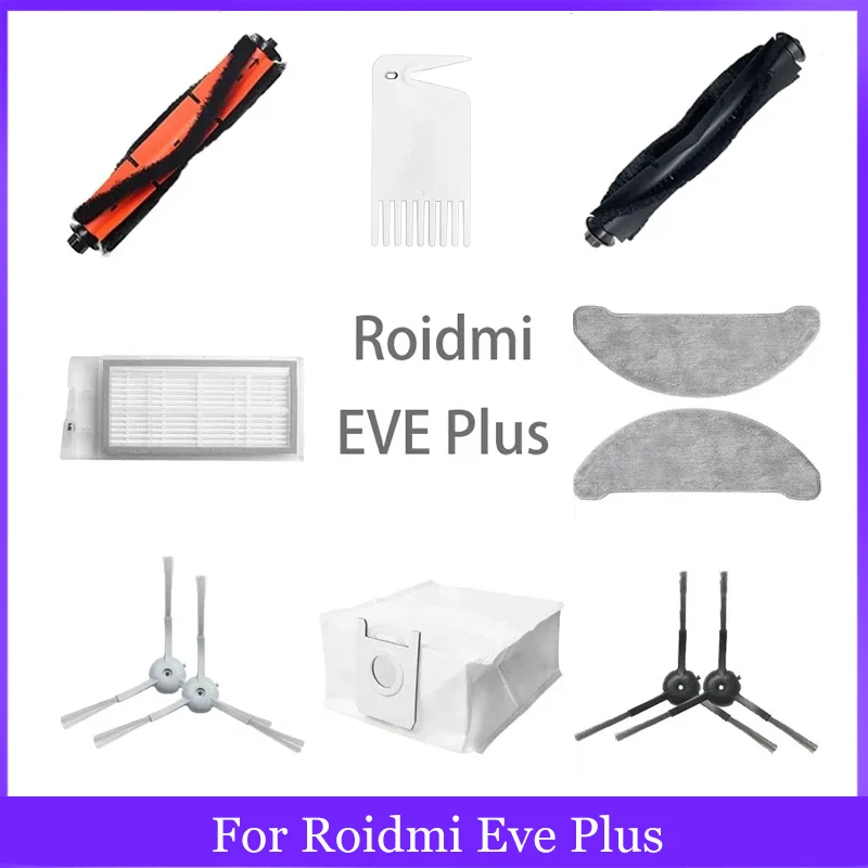 For Xiaomi Roidmi EVE Plus Robotic Vacuum Cleaner Main Brush Mop Cloth Hepa Filter Side Brush Dust Bag Spare Parts Replacement