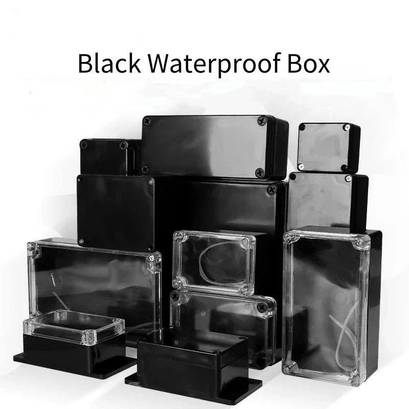 Outdoor IP67 Waterproof Black ABS Plastic F-Type Junction Box with Transparent Cover for Electrical Connections