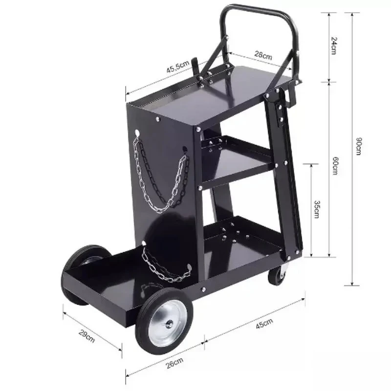Handle Equipped 4-Caster Welding Tool Cart Flat Panel Hardware Storage Trolley for Garage