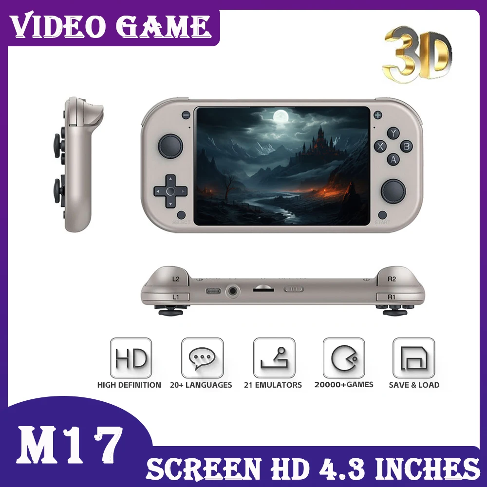 NEW M17 Retro Handheld Video Game Console 64G 128G Open Source Linux System 4.3inch IPS Screen Portable Pocket Video Player for