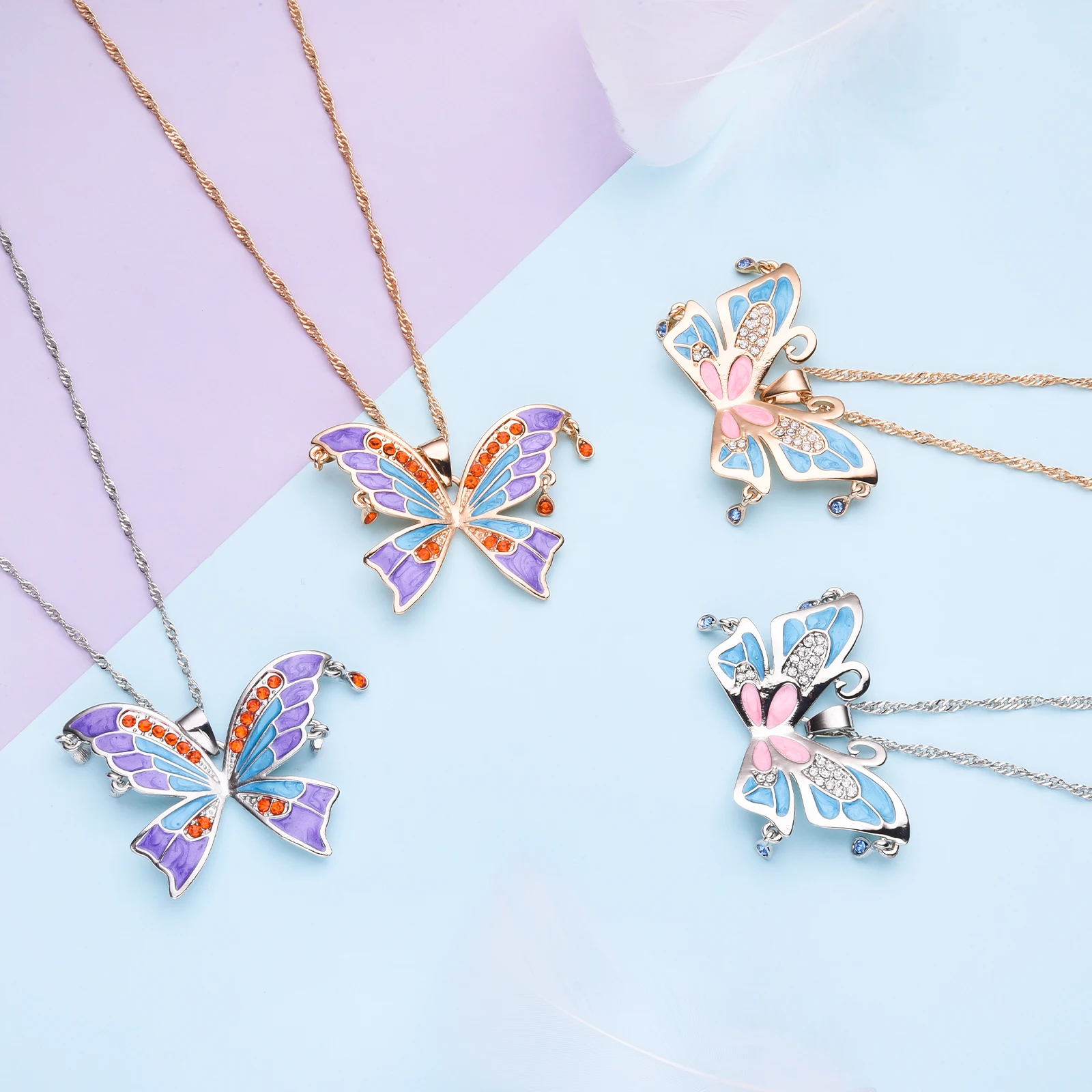 Zircon Butterfly Necklace Big Size Light Luxury Pandant Colorful Insect Dating Wedding Party Jewelry For Women Girls Gift