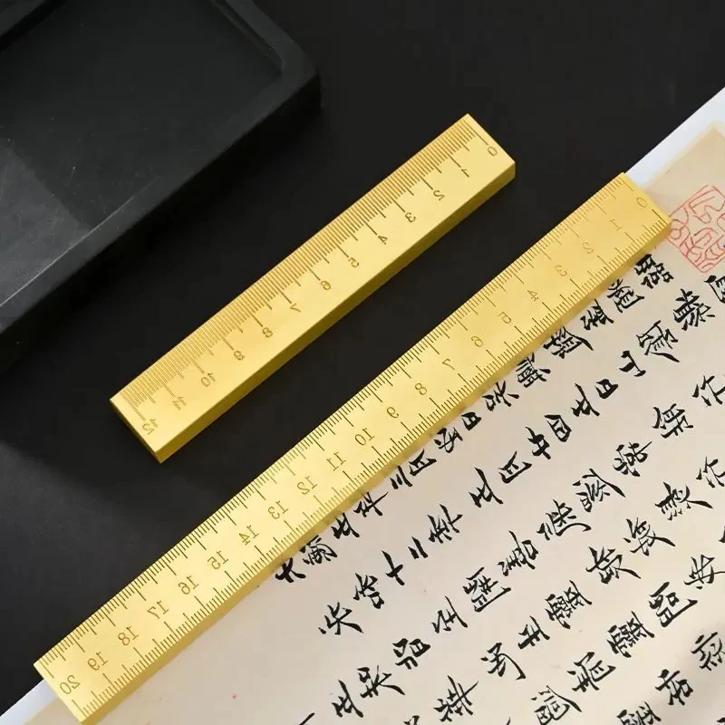 Vintage Solid Brass Paperweight Chinese Brush Holder Press Rice Paper Metal Brass Scale Drawing Ruler Calligraphy Paper Weight