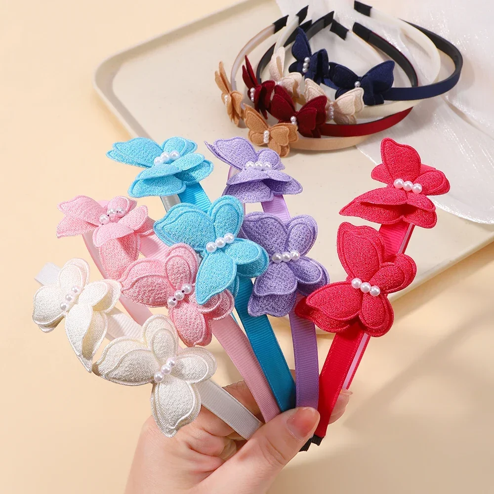 1Pcs Cute Girl Butterfly Hairband Simulated Pearl Children's Hair Hoop Daily Hair Binding Lovely Girl Hair Accessories Wholesale