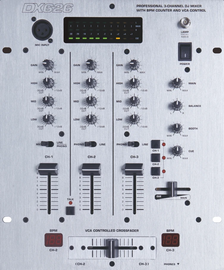 XTUGA DX626 Factory Selling Professional 3 Channel DJ with BT/3-Band EQ Microphone Input Digital DJ mixing console