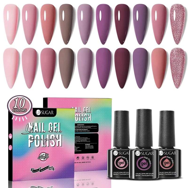 Ur Suiker 10/12 Stks Kleur Nagelgellak Set Kits Basis Top Coat Lak Vernis Doorweken Uv Gel Led Semi Permanent Alles Voor Manicure Kunst