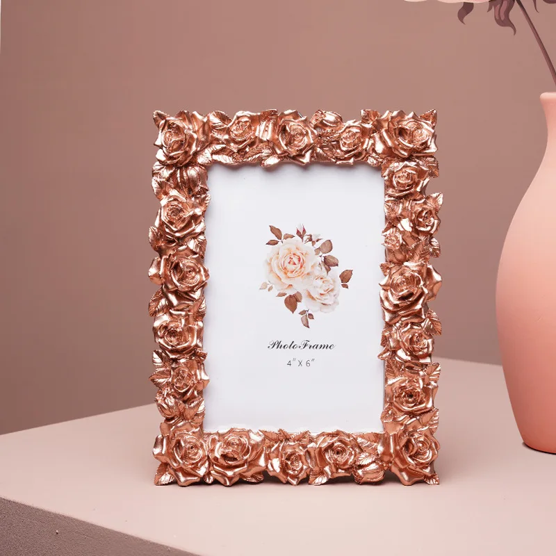 5/6/7-inch European Retro Rose Photo Frame Small Ornaments for Living Room Study Bedroom Office Desktop Decoration