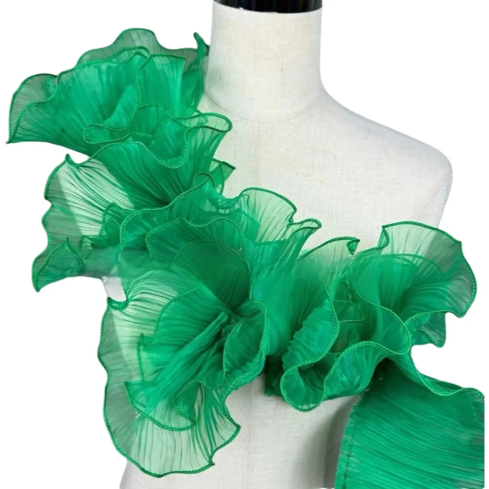 1 Yard Pleated Fabric Ruffle Pleated Double Layered Pleated Lace Accordion Fold Pearl Three-Dimensional Plisse Cloth Decoration