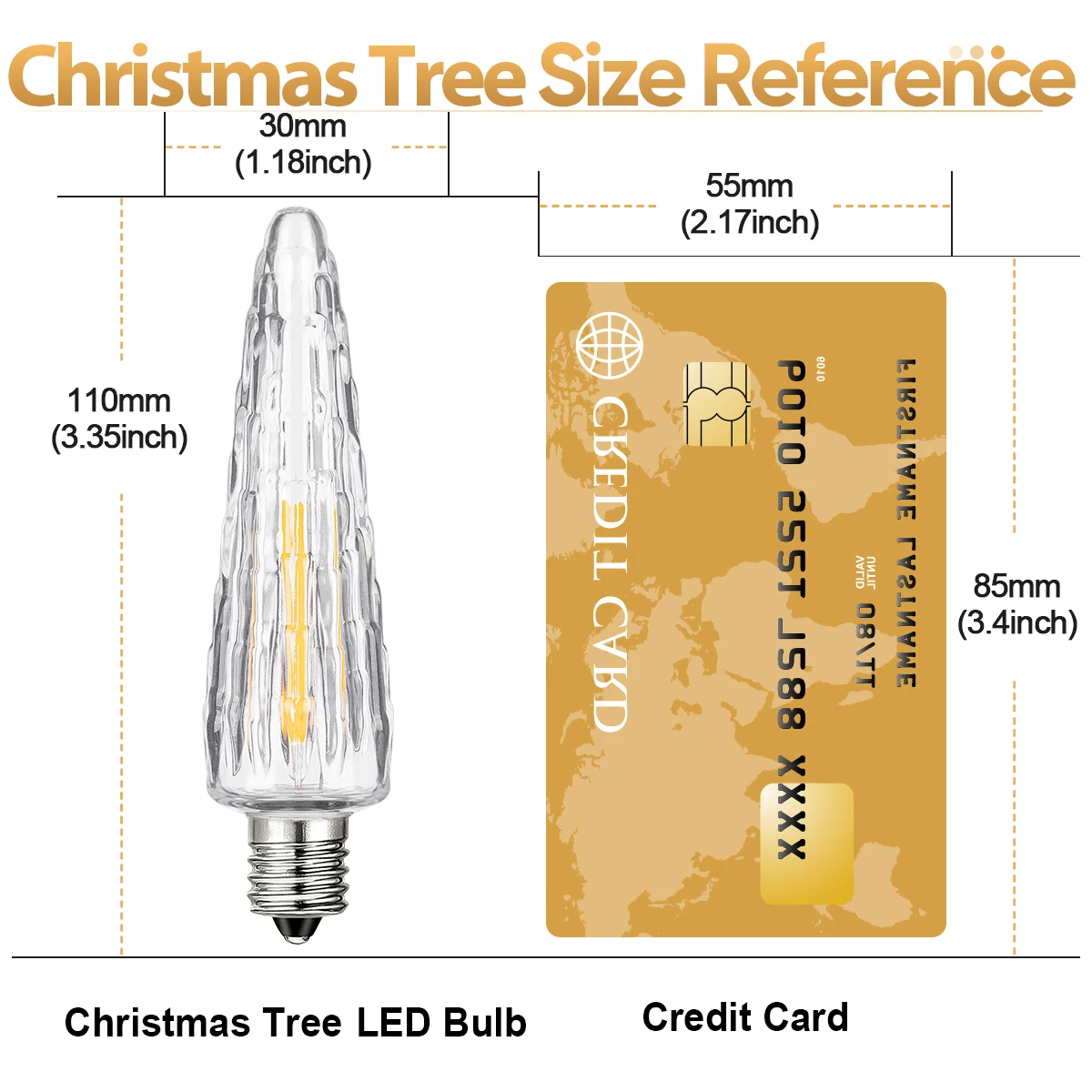 Bombilla Led con forma de árbol de Navidad, lámpara de filamento E12 de 220V, 110V, 1W, plástico reemplazable, jardín blanco cálido para decoración de guirnalda