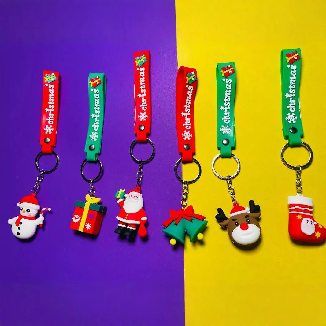 New Christmas Theme Keyrings Decoration Soft Glue Cartoon Christma Car Keychain Santa Claus ChristmasTree Man Woman Doll Pendant