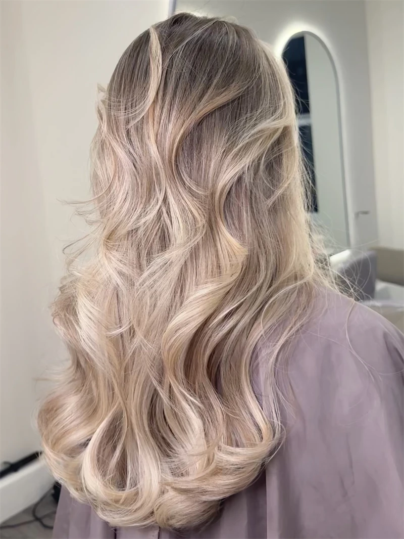 High Density Wig Ombre Creamy Ash Blonde Synthetic HD Lace Front Top Wigs Middle Parting Women's Wig Heat Resistant Fiber Wig