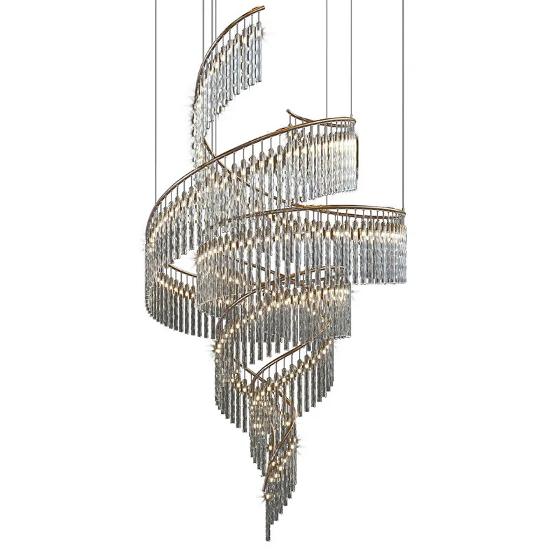 

Crystal chandelier, modern light luxury, villa duplex building, living room stairwell chandelier