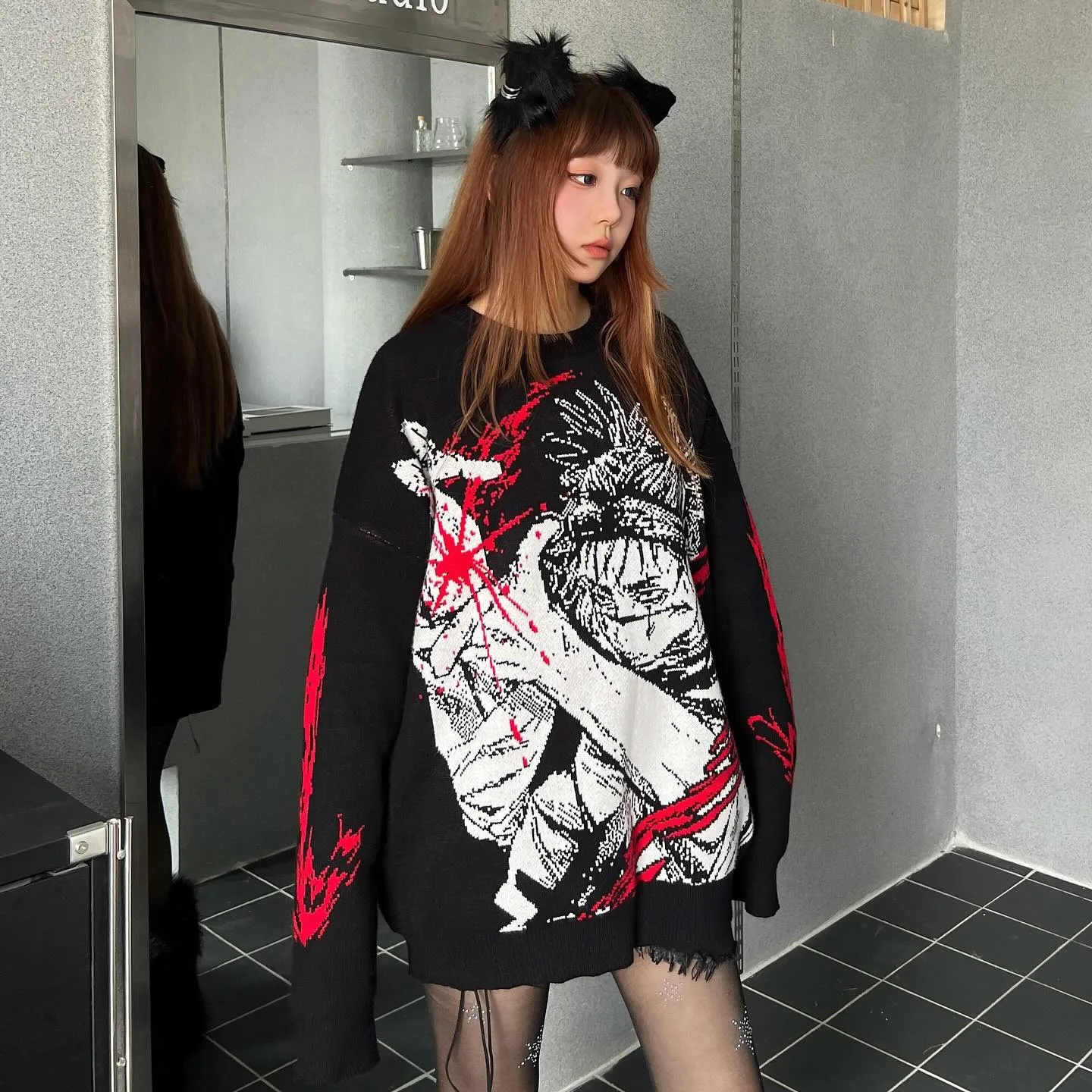 Winter Harajuku Loose Sweater Men's Hip Hop Streetwear Gothic Pullover Sweater for Women's Fashion unisex y2k clothes pullover