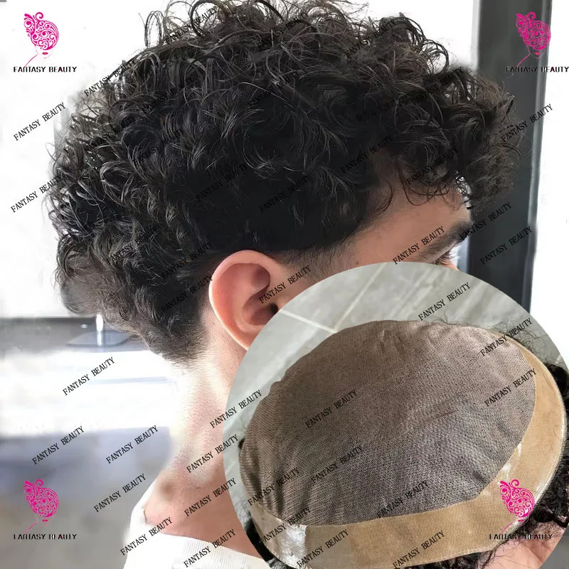 20MM 8mm 15mm Afro Kıvırcık Yeni Erkek Peruk Kahverengi Sarışın Siyah Süper Dayanıklı Mono10mm Örgü İnsan Saç Peruk Ucuz Kılcal Protez