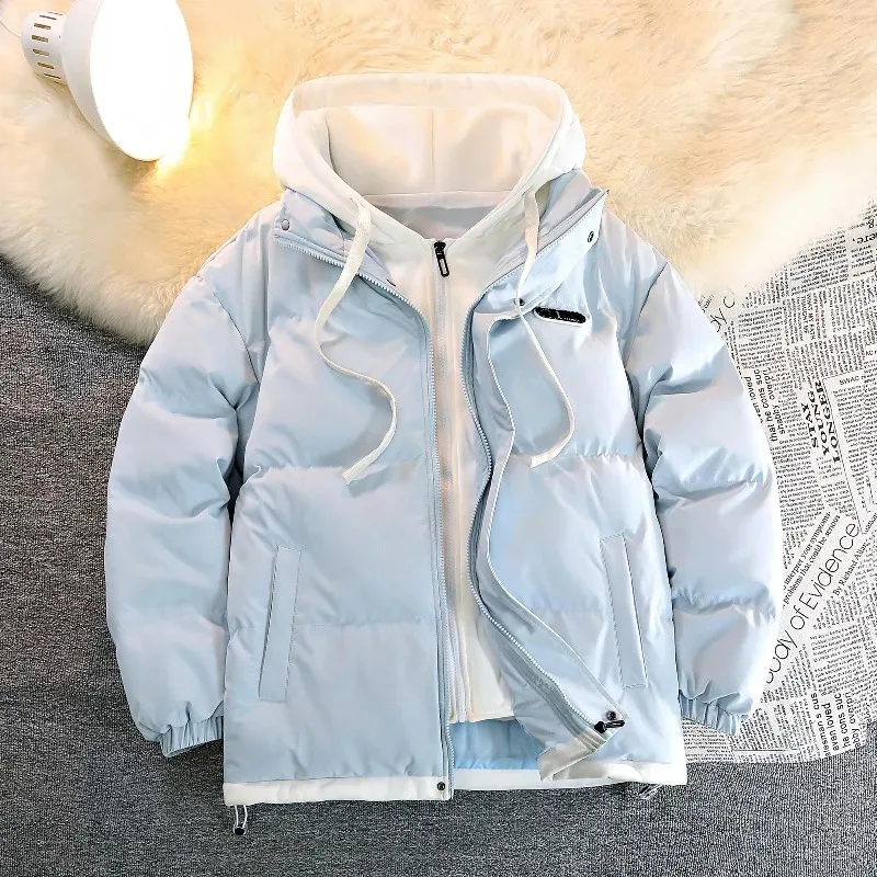 

Cycling Jacket Fashionable Comfortable Japanese Youth Jacket Fake Two Mens Cotton-padded Jackets Thick Warm Hooded Autumn Jacket