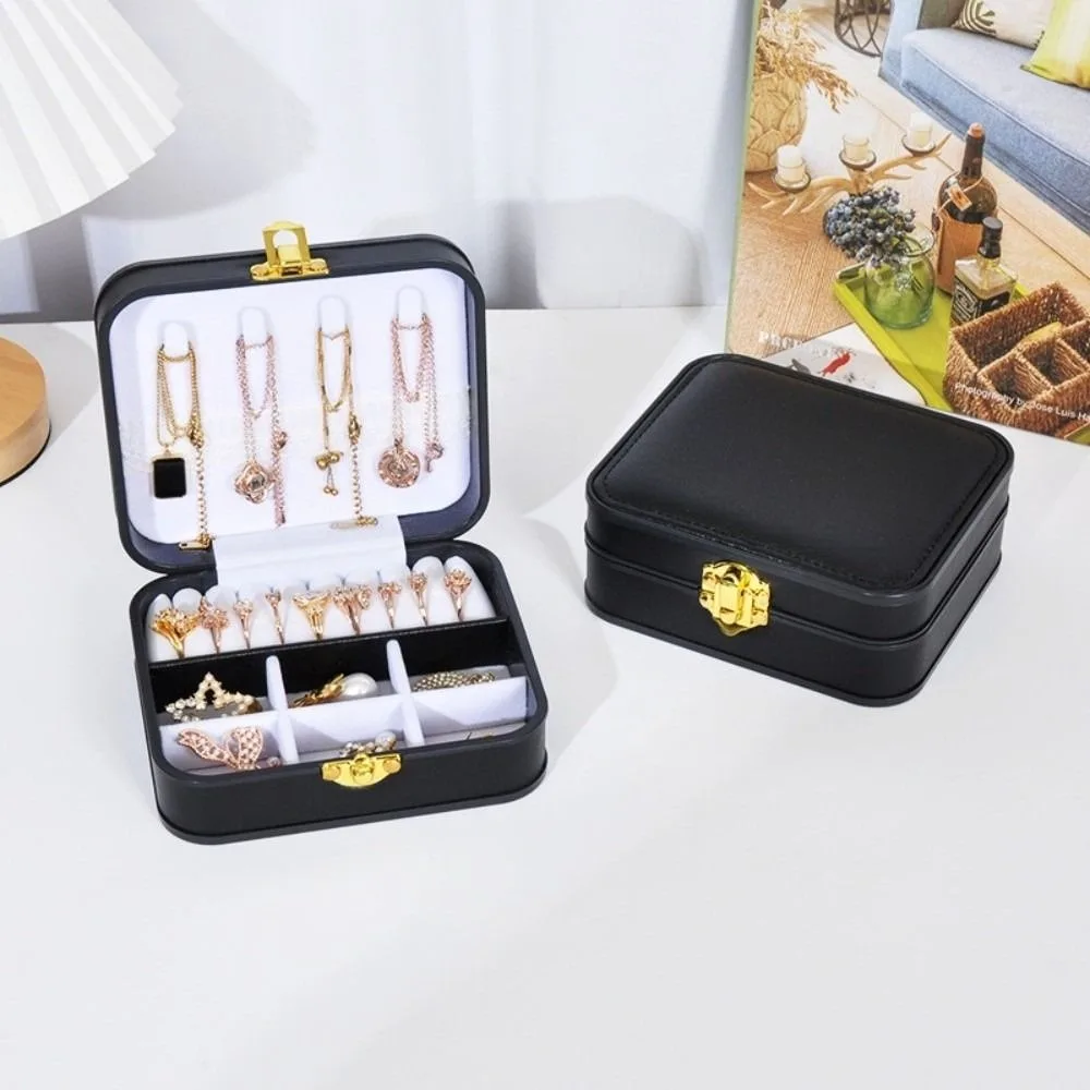 PU Leather Lockable Jewelry Box Double Layer Lockable Travel Jewelry Organizer Portable Vintage Portable Jewelry Case Travel
