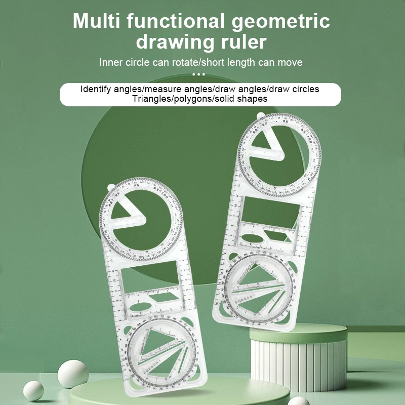 Multifuncional 360 °   Regla de dibujo geométrico móvil para la escuela, plantilla de matemáticas, herramienta de medición, portátil, plano, 3D