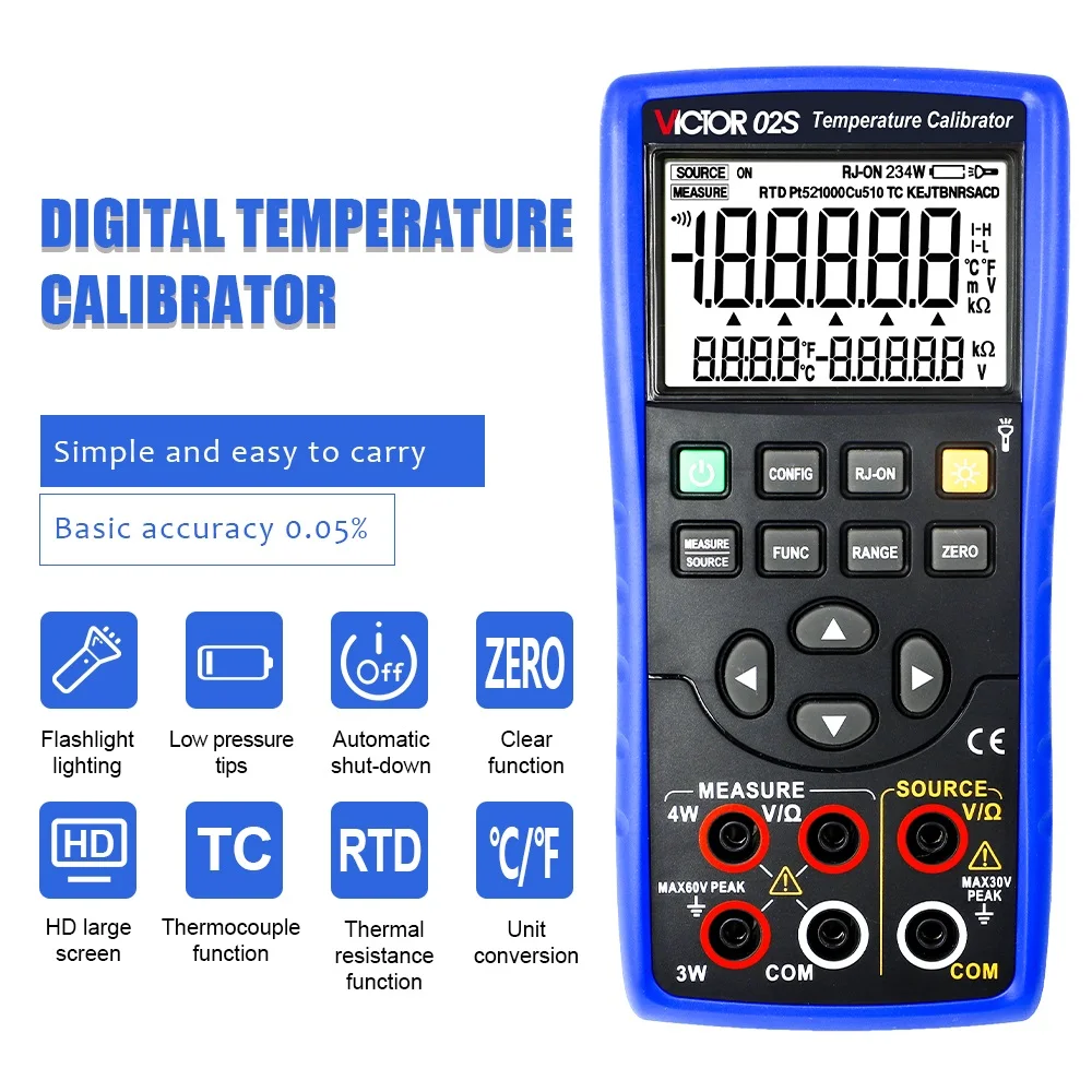 VICTOR 02S Thermocouple Calibrator Imput And Output Source 8 Types Of Thermocouple Measurement (R/S/K/E/J/T/B/N)