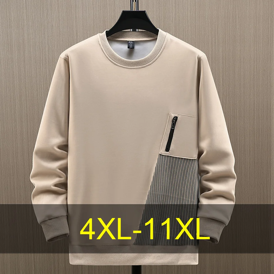 

11XL 10XL Plus Size Sweatshirt Men Spring Autumn Stripe Patchwork Sweatshirt Fashion Causal Pullover Male Big Size 10XL 11XL