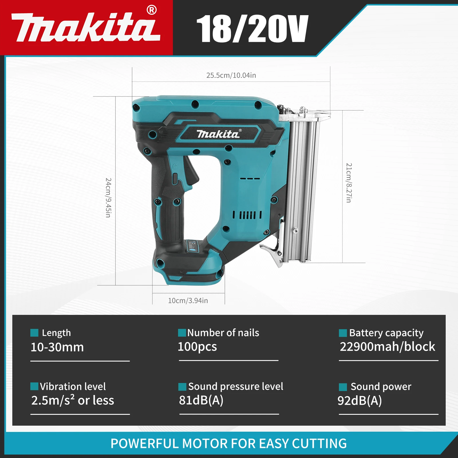 Makita F30 18V 22900mAh Cordless Brad Nailer 10-30mm Nails Single Burst Dual Mode Low Vibration Wood FurnitureFraming Hand tools