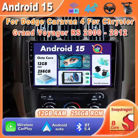 Car Radio Android 15 For Dodge Caravan 4 For Chrysler Grand Voyager RS 2000 - 2012 DVD Carplay Systems Qualcomm RDS WIFI+ 4G LTE