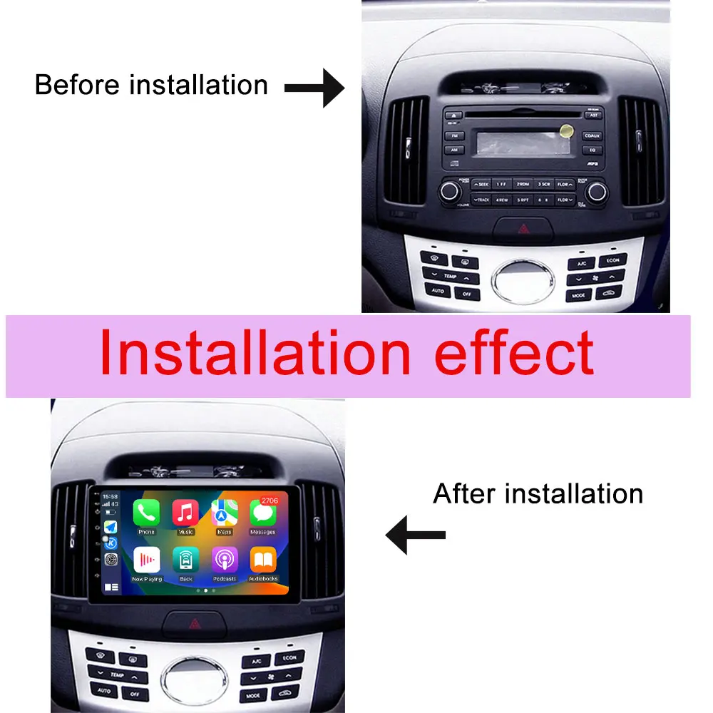 For Hyundai Avante Elantra 4 HD 2007 - 2010 Wireless CarPlay Car Radio Multimedia Player Split Screen GPS Navigation DSP Stereo