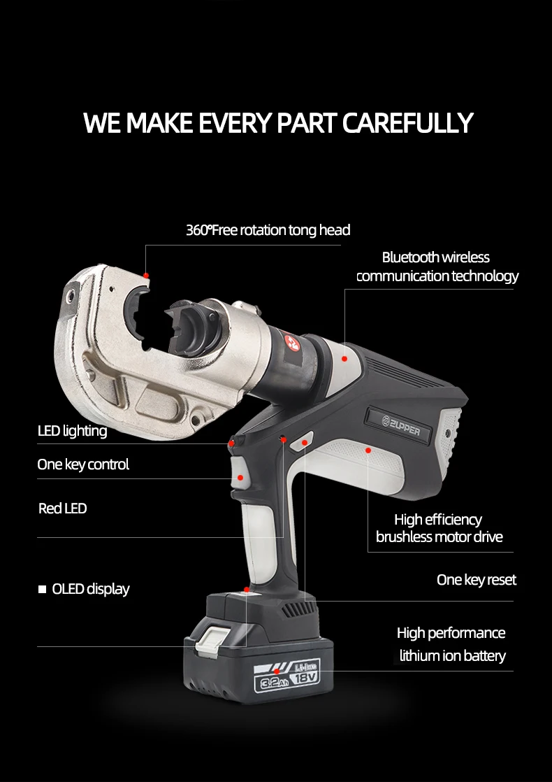 ED-400 Brushless Battery-Powered Cordless 18V 42mm Stroke 40mm Max Crimping 120times Crimp/Charge Tool Pipe Hydraulic