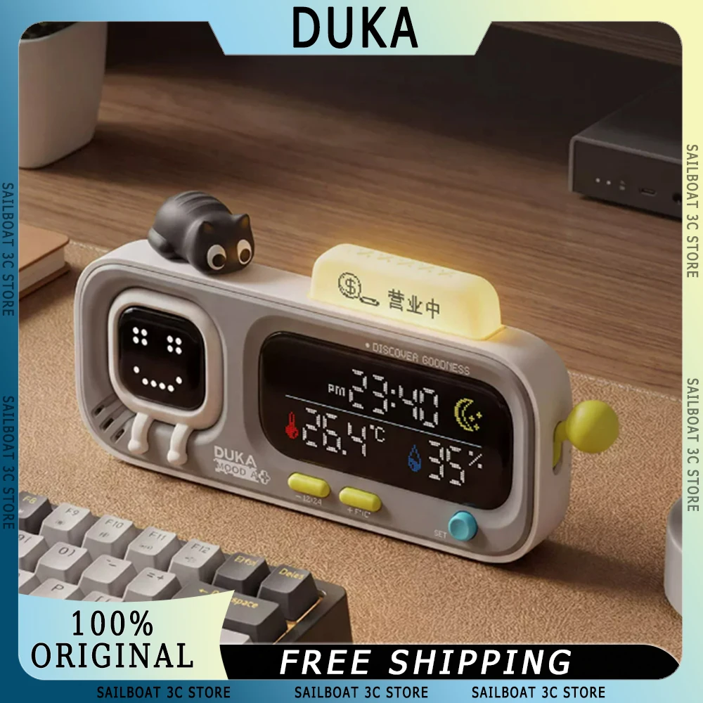 DUKA MOOD スマートピクセル温度計湿度計時計、デスクトップ/モニター吊り下げ式温度湿度計健康リマインダー猫の装飾品