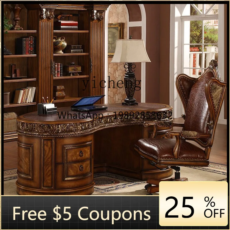 

European solid wood desk oval American home engraved desk high-end computer desk boss table