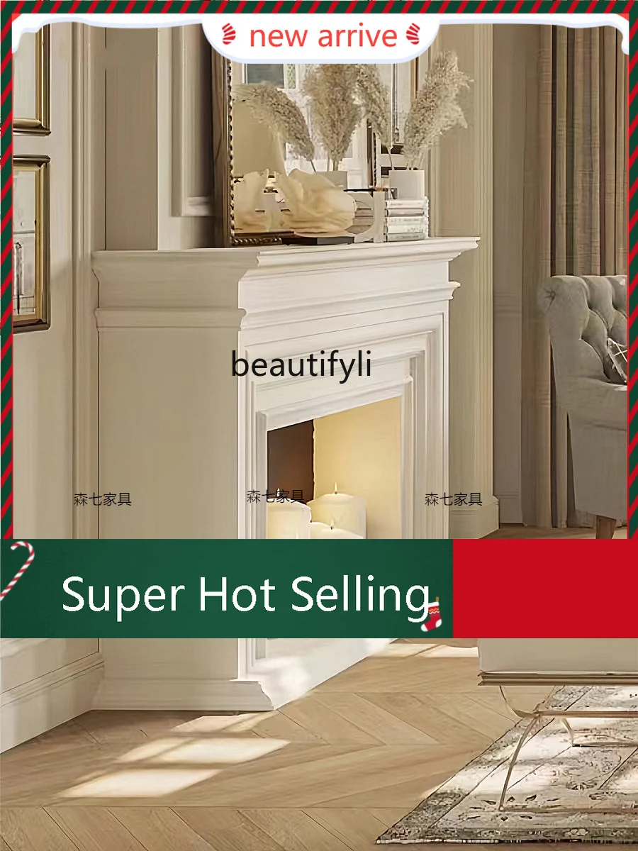 

S132 Wood fireplace, American simple light luxury living room entrance cabinet, modern simple wabi sandy wind decorative cabinet