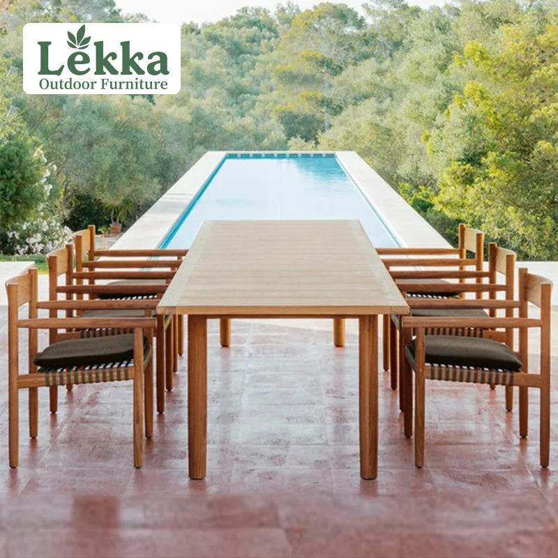 

Custom Outdoor Teak Tables And Chairs Balcony Rattan Chairs Open-air Waterproof Outdoor Terrace Solid Wood Garden Furniture