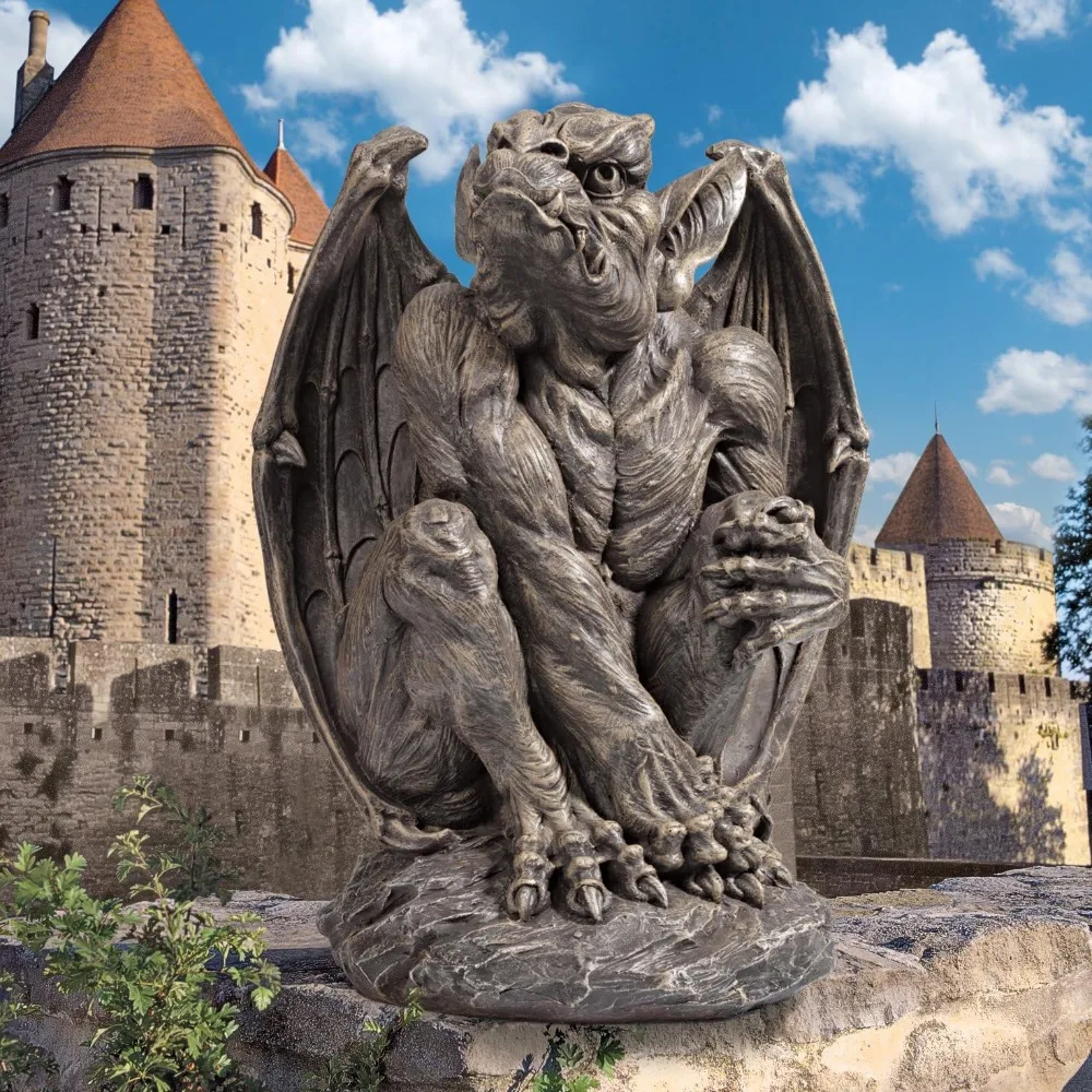 

Silas The Sentry Gargoyle Indoor/Outdoor Gothic Decor Statue, 16 Inches Wide, 24 Inches Tall, Handcast