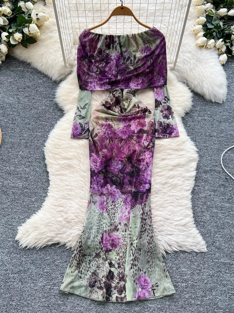 Ele High Waist A-Line Dr One oulder Long Sve Printed Wrap Bodycon Dr Korean Sle Commute Summer Faion