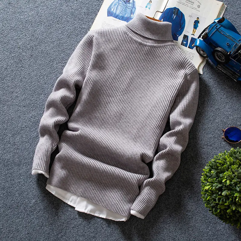 Fashion Solid Color Loose Knitted All-match Turtleneck Sweater Men\'s Clothing 2022 Autumn New Casual Pullovers Korean Warm Tops