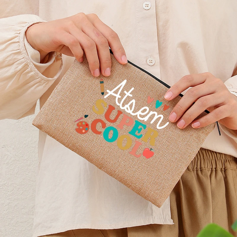 Super Atsem Maitresse Linen Toiletries Bag Zipper Office Supplies Pencil Case Wallet Multi-purpose Makeup Bags Gift for Teachers