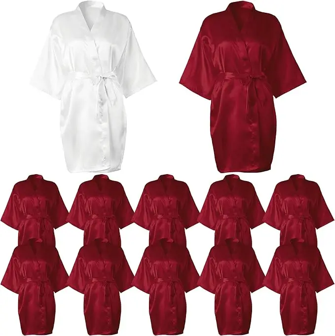 

12pcs Women's Kimono Robes Silky Bridal Bridesmaid Robes Lightweight Short Satin for Wedding Bridal Birthday Party