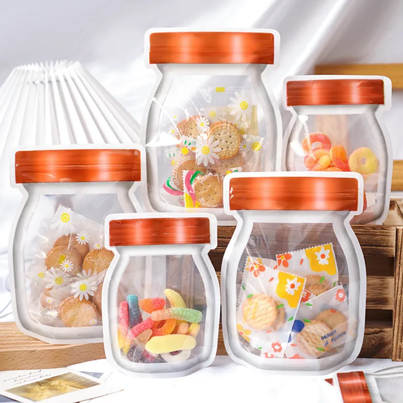 10Pcs Thicken Stand Up Zipper Transparent Mason Bottle Self Sealing Candy Biscuit Food Packaging Plastic Gift Bags