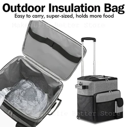 Folding Cooler Ice Box With Pole Camping Thermal Cooler For Drinks Lunch Large-Capacity Ice Box For Outdoor Picnic