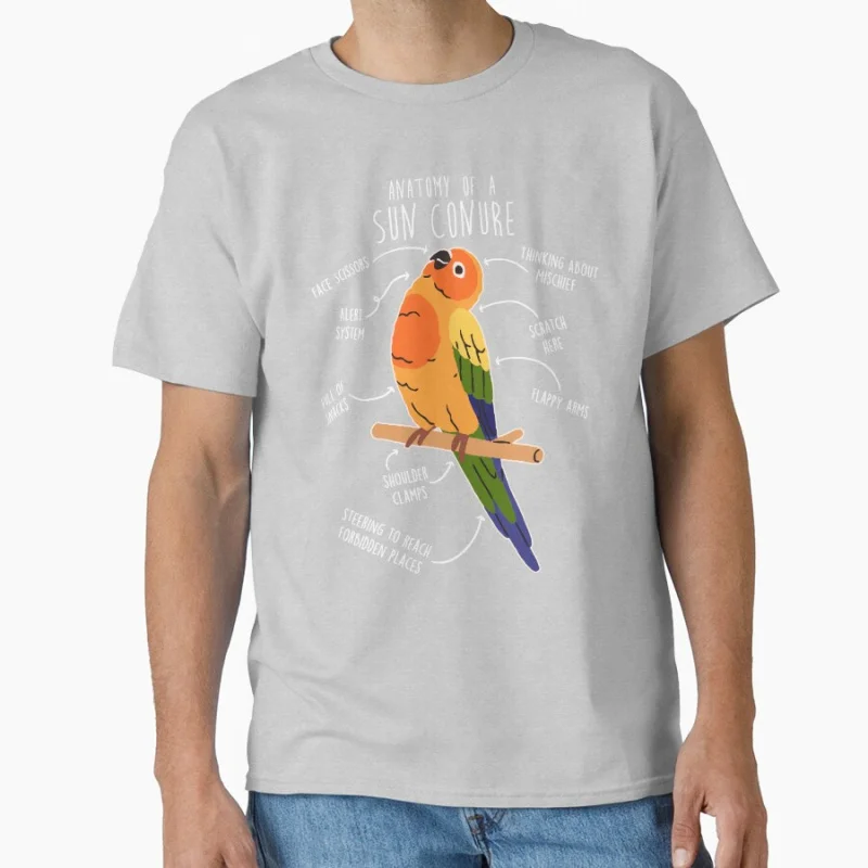 تي شيرت Sun Conure Parrot Anatomy لطيف للحيوانات الأليفة على شكل طائر هدية للرجال مقاس كبير ملابس مطبوعة برسومات الببغاء المضحكة