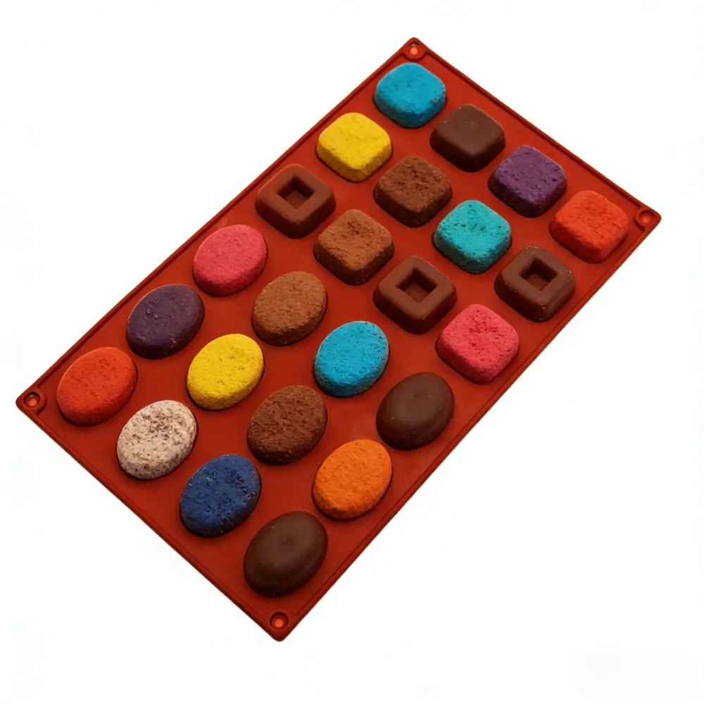 

24 Cavity Silicone Baking Mold Non-Stick Food Grade Cake Pan with Square Oval Donut Shapes for Chocolate Candy Jelly Baking Tool