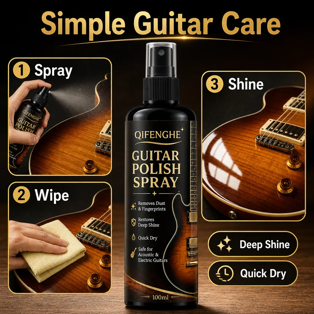 Guitar Polish Spray 100ml Instrument Care Cleaner Removes Dust Fingerprints Restores Deep Shine image 4