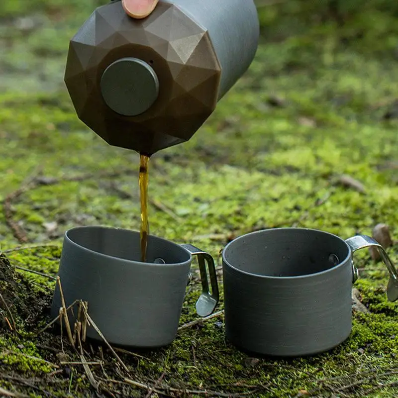 Metal Cups For Drinking 160ml Outdoor Travelling Coffee Cups With Handle Non Stick Portable Household Drinkware For Hiking