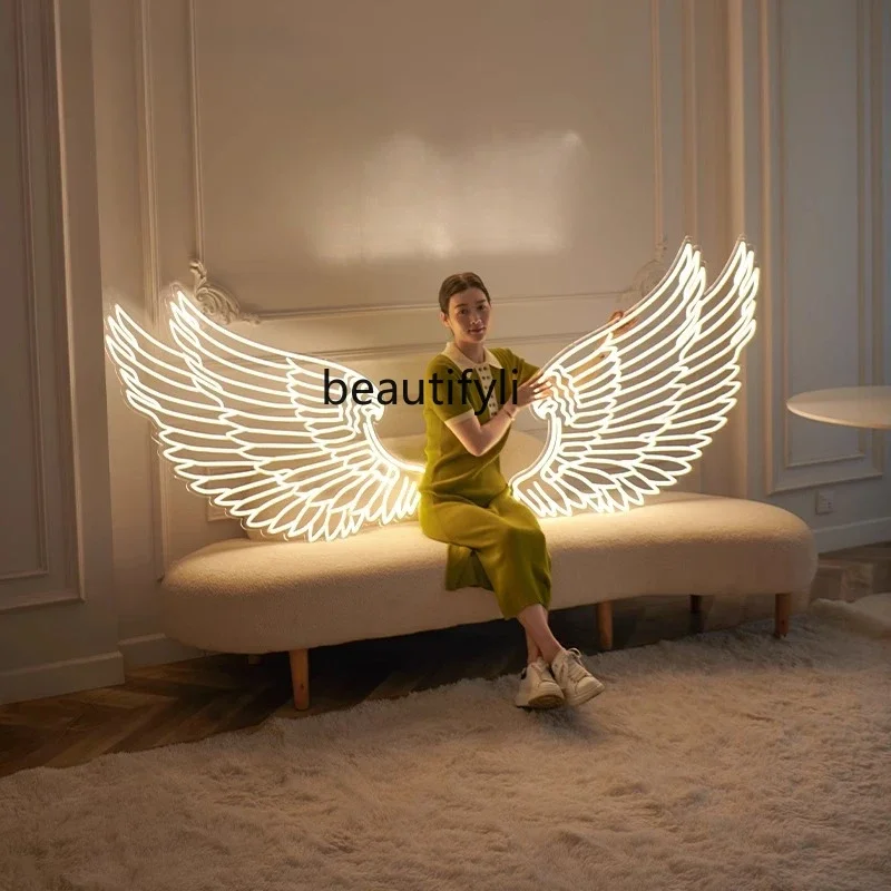 CLED ساعة متجر خارجية نيون في صورة خلفية جدار أجنحة الملاك ضوء الإعلان #2