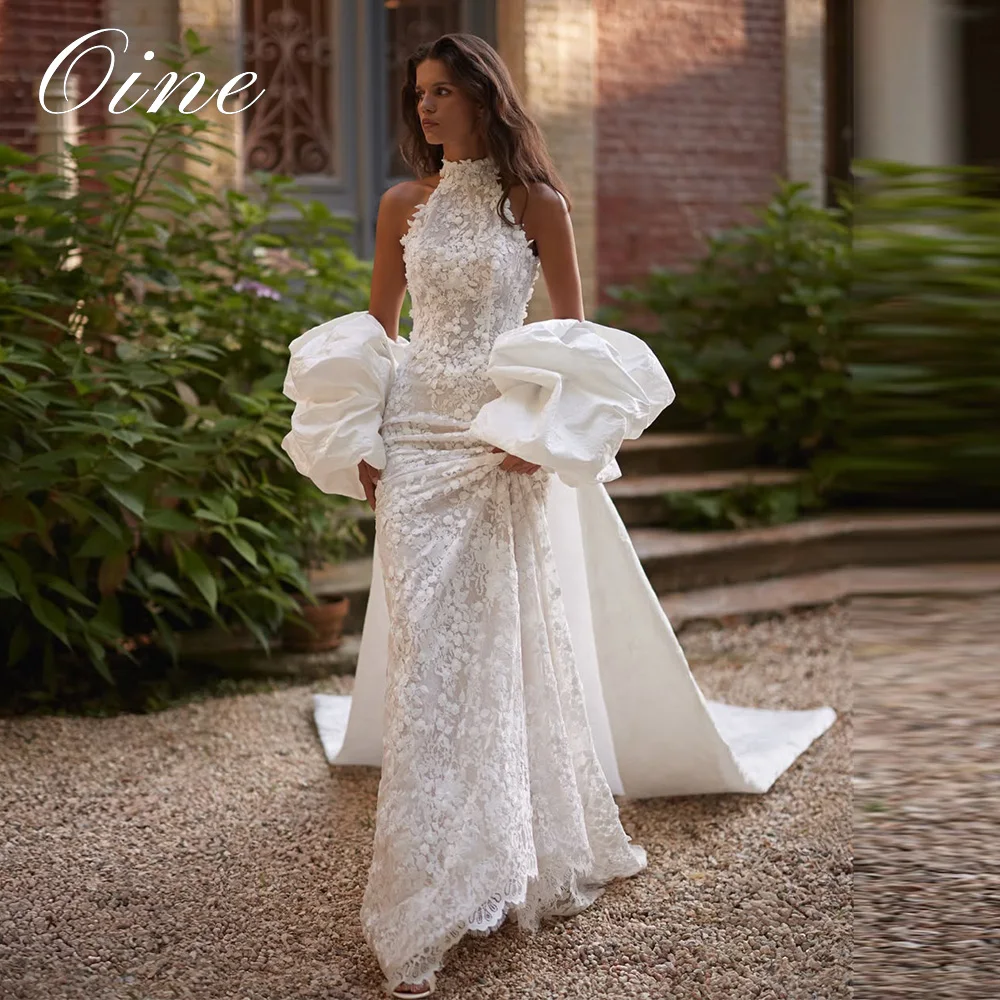 Oine Exquisite Applique Mermaid Wedding Dresses Halter Sleeveless Lace Jacket Bridal Gown 2026 Luxury robe de mariée Customized