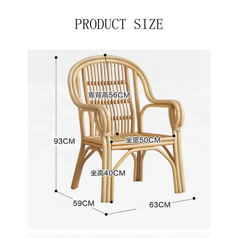 Natural Rattan Armchair Indoor Outdoor Balcony Leisure Wicker Chair Compact Backrest Home Use