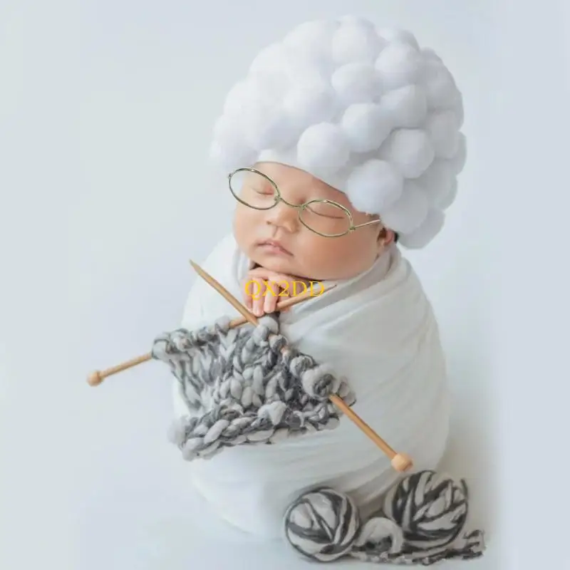 QX2D Newborn Girl Photoshoot Outfits Grandma Costume for Baby Girls Studio